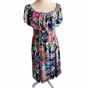 Next Beachwear Elegant Floral Midi Dress – Navy and Pink – Size 18